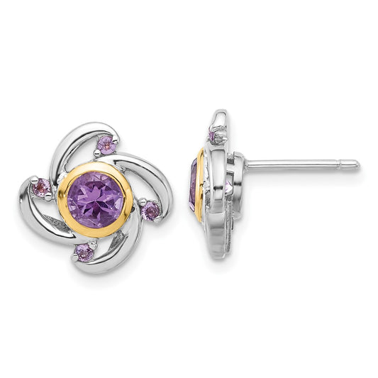 QTC1783 Shey Couture Sterling Silver Rhodium-plated with 14k Accent 1.05Amethyst and .12Pink Quartz Earrings