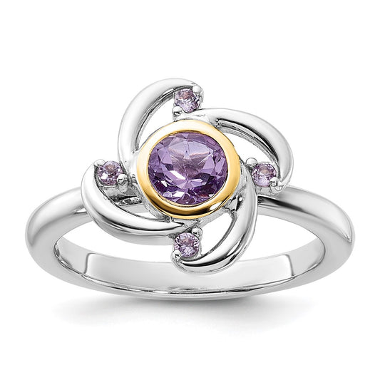 Shey Couture Sterling Silver Rhodium-plated with 14k Accent Amethyst and Pink Quartz Ring