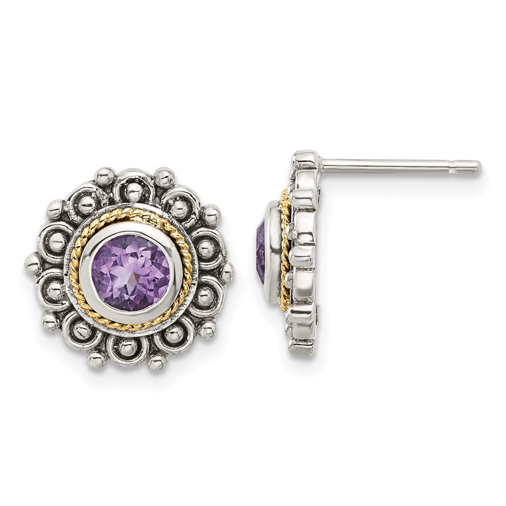 QTC1786 Shey Couture Sterling Silver with 14k Accent Antiqued Amethyst Post Earrings