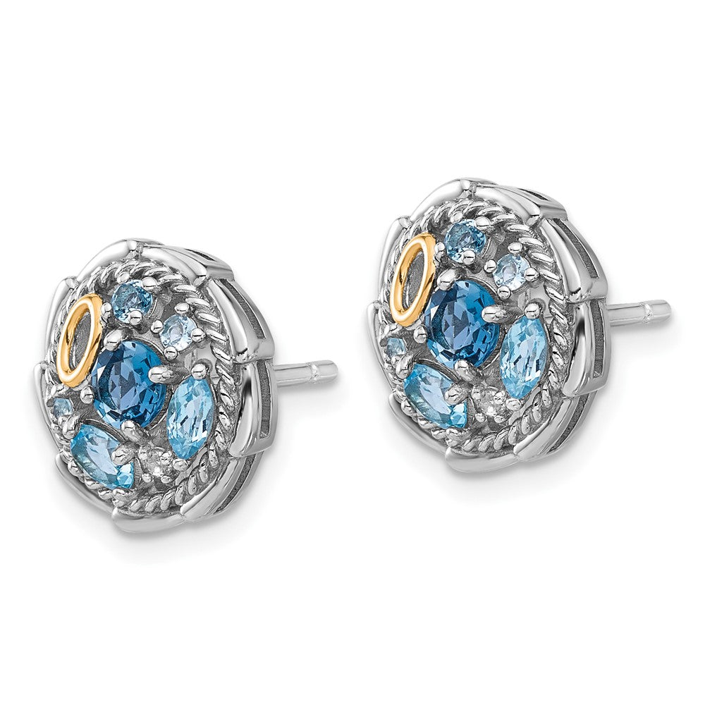 QTC1798 Shey Couture Sterling Silver Rhodium-plated with 14k Accent .59 London Blue Topaz / .70 Swiss Blue Topaz / .01White Topaz Earrings