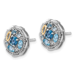 QTC1798 Shey Couture Sterling Silver Rhodium-plated with 14k Accent .59 London Blue Topaz / .70 Swiss Blue Topaz / .01White Topaz Earrings