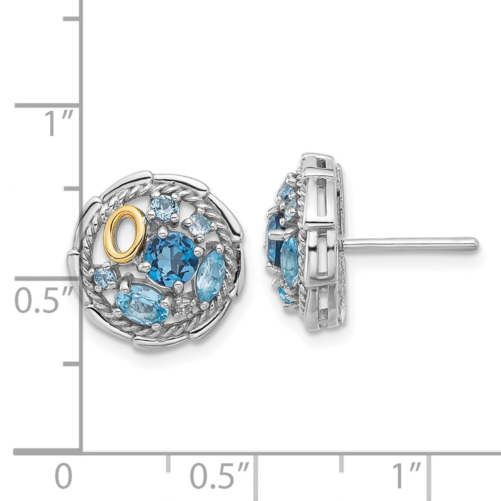 QTC1798 Shey Couture Sterling Silver Rhodium-plated with 14k Accent .59 London Blue Topaz / .70 Swiss Blue Topaz / .01White Topaz Earrings