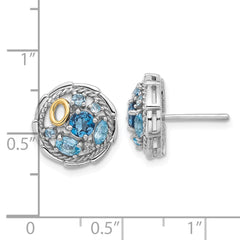 QTC1798 Shey Couture Sterling Silver Rhodium-plated with 14k Accent .59 London Blue Topaz / .70 Swiss Blue Topaz / .01White Topaz Earrings