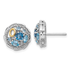 QTC1798 Shey Couture Sterling Silver Rhodium-plated with 14k Accent .59 London Blue Topaz / .70 Swiss Blue Topaz / .01White Topaz Earrings