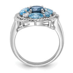 Shey Couture Sterling Silver Rhodium-plated with 14k Accent 1.36 Swiss Blue Topaz / 1.05 London Blue Topaz / .08 White Topaz Ring