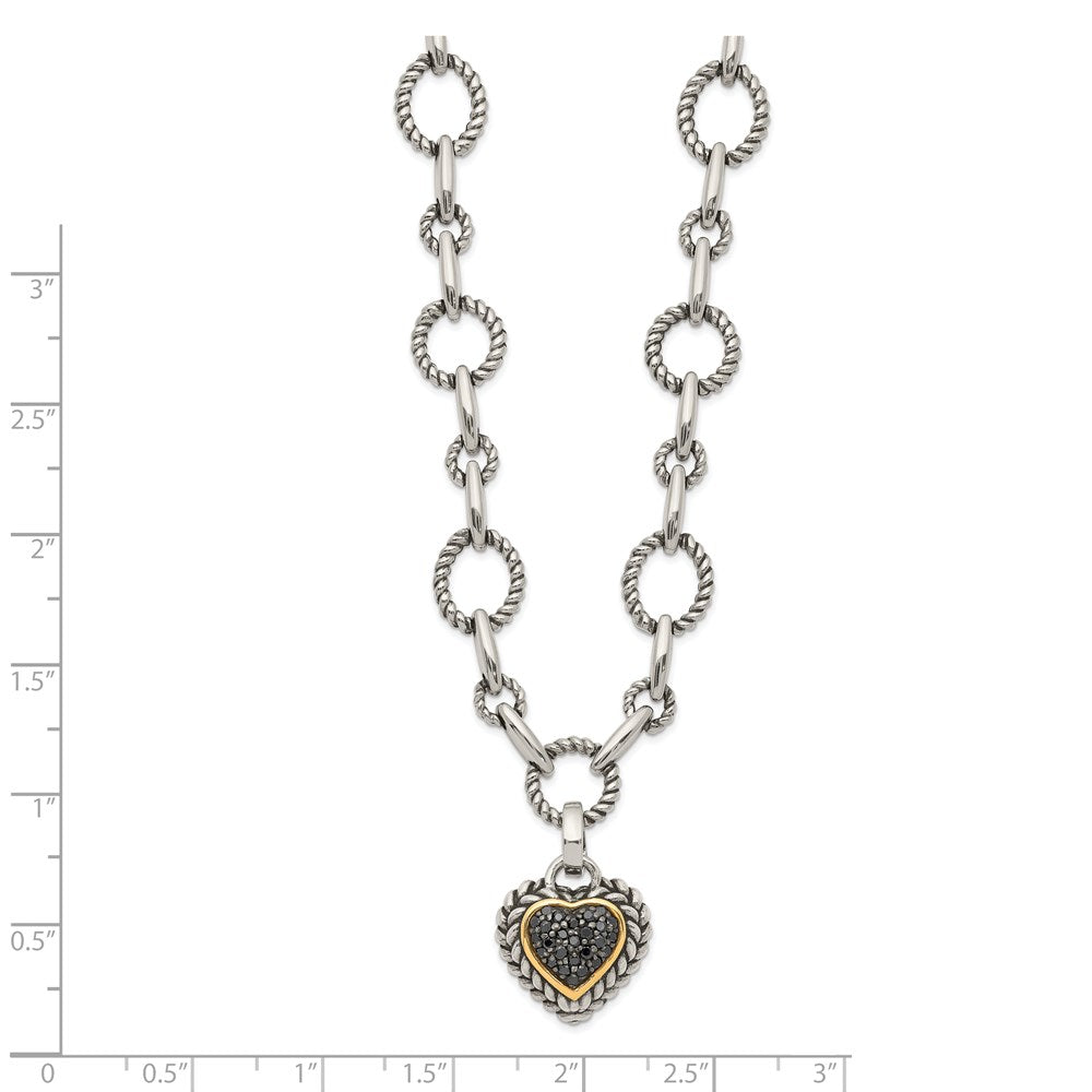 Shey Couture Sterling Silver with 14K Accent 17 Inch Antiqued Black Diamond Heart Drop Necklace QTC179X