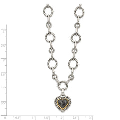 Shey Couture Sterling Silver with 14K Accent 17 Inch Antiqued Black Diamond Heart Drop Necklace QTC179X