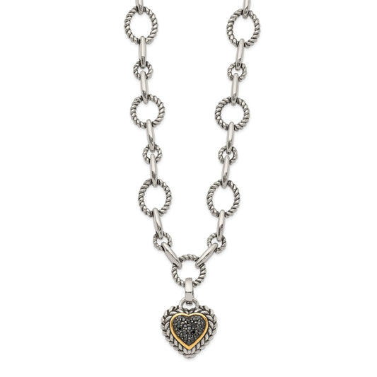 Shey Couture Sterling Silver with 14K Accent 17 Inch Antiqued Black Diamond Heart Drop Necklace QTC179X