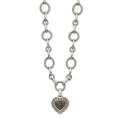 Shey Couture Sterling Silver with 14K Accent 17 Inch Antiqued Black Diamond Heart Drop Necklace QTC179X