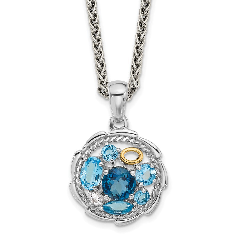 Shey Couture Sterling Silver Rhodium-plated with 14k Accent 1.36 Swiss Blue Topaz/1.05 London Blue Topaz/.09 White Topaz 18 inch Necklace QTC1800