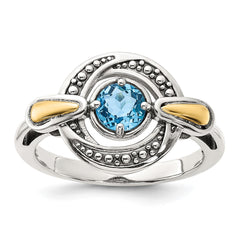 Shey Couture Sterling Silver Antiqued with 14k Accent Light Swiss Blue Topaz Ring