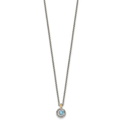 Shey Couture Sterling Silver Antiqued with 14k Accent Light Swiss Blue Topaz 18 inch Necklace QTC1802