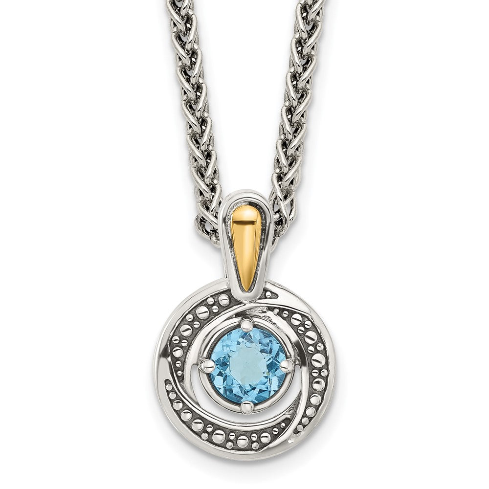 Shey Couture Sterling Silver Antiqued with 14k Accent Light Swiss Blue Topaz 18 inch Necklace QTC1802