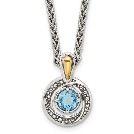 Shey Couture Sterling Silver Antiqued with 14k Accent Light Swiss Blue Topaz 18 inch Necklace QTC1802