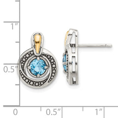 QTC1803 Shey Couture Sterling Silver Antiqued with 14k Accent Light Swiss Blue Topaz Post Earrings