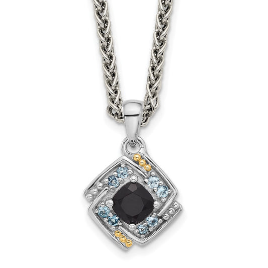 Shey Couture Sterling Silver Rhodium-plated with 14k Accent .49 Onyx and .16 Swiss Blue Topaz 18 inch Necklace QTC1804