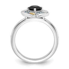 Shey Couture Sterling Silver Rhodium-plated with 14k Accent .50 Onyx and .16 Swiss Blue Topaz Ring