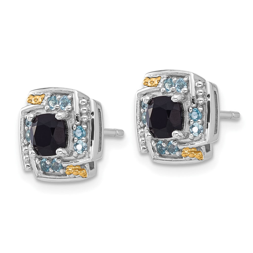 QTC1806 Shey Couture Sterling Silver Rhodium-plated with 14k Accent .96 Onyx / .33 Swiss Blue Topaz Post Earrings