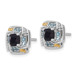 QTC1806 Shey Couture Sterling Silver Rhodium-plated with 14k Accent .96 Onyx / .33 Swiss Blue Topaz Post Earrings
