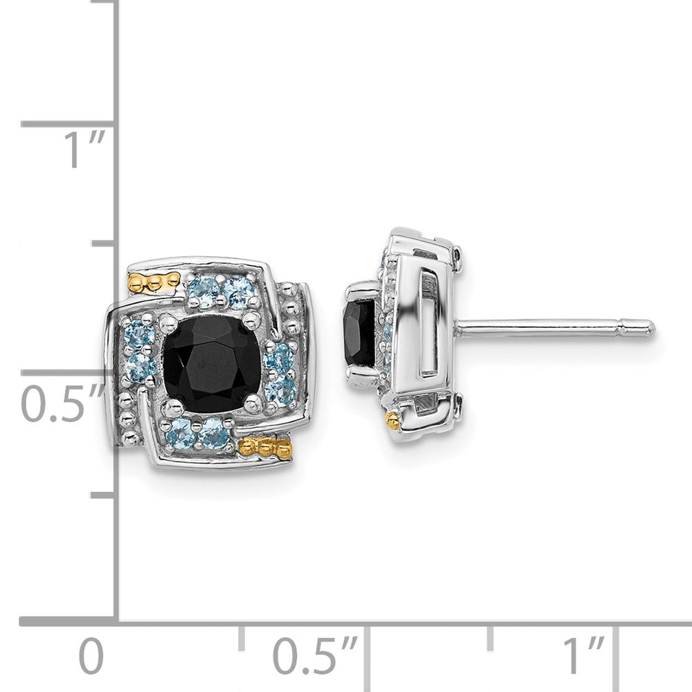 QTC1806 Shey Couture Sterling Silver Rhodium-plated with 14k Accent .96 Onyx / .33 Swiss Blue Topaz Post Earrings