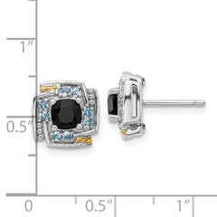 QTC1806 Shey Couture Sterling Silver Rhodium-plated with 14k Accent .96 Onyx / .33 Swiss Blue Topaz Post Earrings