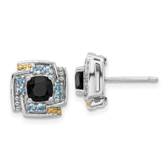 QTC1806 Shey Couture Sterling Silver Rhodium-plated with 14k Accent .96 Onyx / .33 Swiss Blue Topaz Post Earrings