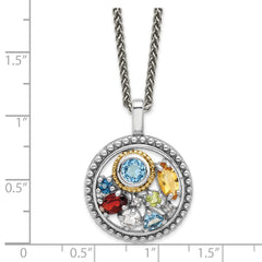 Shey Couture Sterling Silver Rhodium-plated with 14k Accent .43 Citrine/.93 Swiss Blue Topaz/.14 Light Blue Topaz/.13 Peridot 18 inch Necklace QTC1826