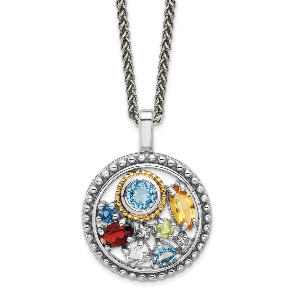 Shey Couture Sterling Silver Rhodium-plated with 14k Accent .43 Citrine/.93 Swiss Blue Topaz/.14 Light Blue Topaz/.13 Peridot 18 inch Necklace QTC1826
