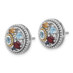 QTC1827 Shey Couture Sterling Silver Rh-plated w/14k Accent .10 Light and .55Swiss Blue Topaz/.52Garnet/.19Citrine/.02Peridot/.06White Topaz Earrings