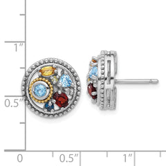 QTC1827 Shey Couture Sterling Silver Rh-plated w/14k Accent .10 Light and .55Swiss Blue Topaz/.52Garnet/.19Citrine/.02Peridot/.06White Topaz Earrings