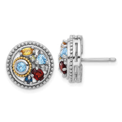 QTC1827 Shey Couture Sterling Silver Rh-plated w/14k Accent .10 Light and .55Swiss Blue Topaz/.52Garnet/.19Citrine/.02Peridot/.06White Topaz Earrings