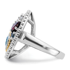 Shey Couture Sterling Silver Rh-plated w/14k Accent .47Citrine/.93Swiss Blue Topaz/.15Light Blue Topaz/.13Peridot/.67Garnet/.39Wht Topaz Ring