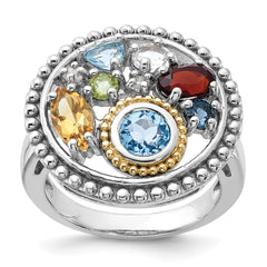 Shey Couture Sterling Silver Rh-plated w/14k Accent .47Citrine/.93Swiss Blue Topaz/.15Light Blue Topaz/.13Peridot/.67Garnet/.39Wht Topaz Ring