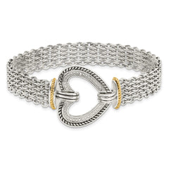 Shey Couture Sterling Silver with 14K Accent 7.75 Inch Antiqued Diamond Heart Bracelet QTC183