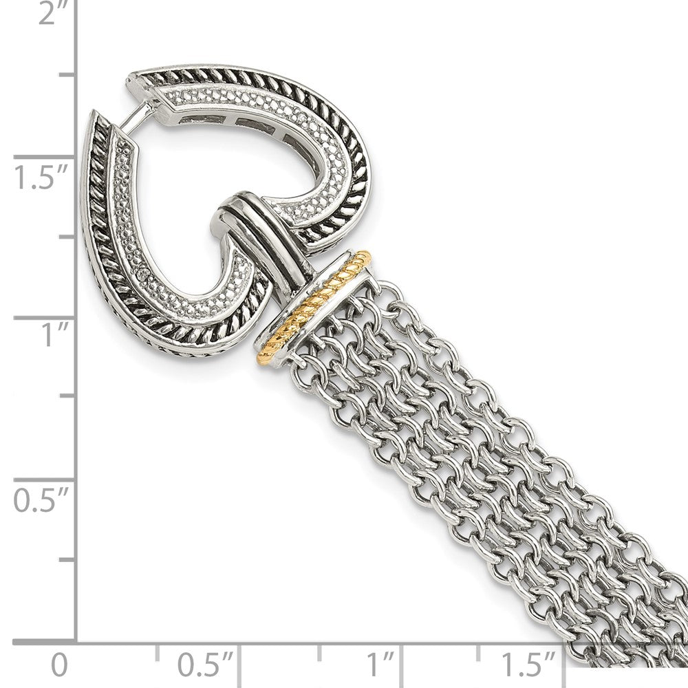 Shey Couture Sterling Silver with 14K Accent 7.75 Inch Antiqued Diamond Heart Bracelet QTC183