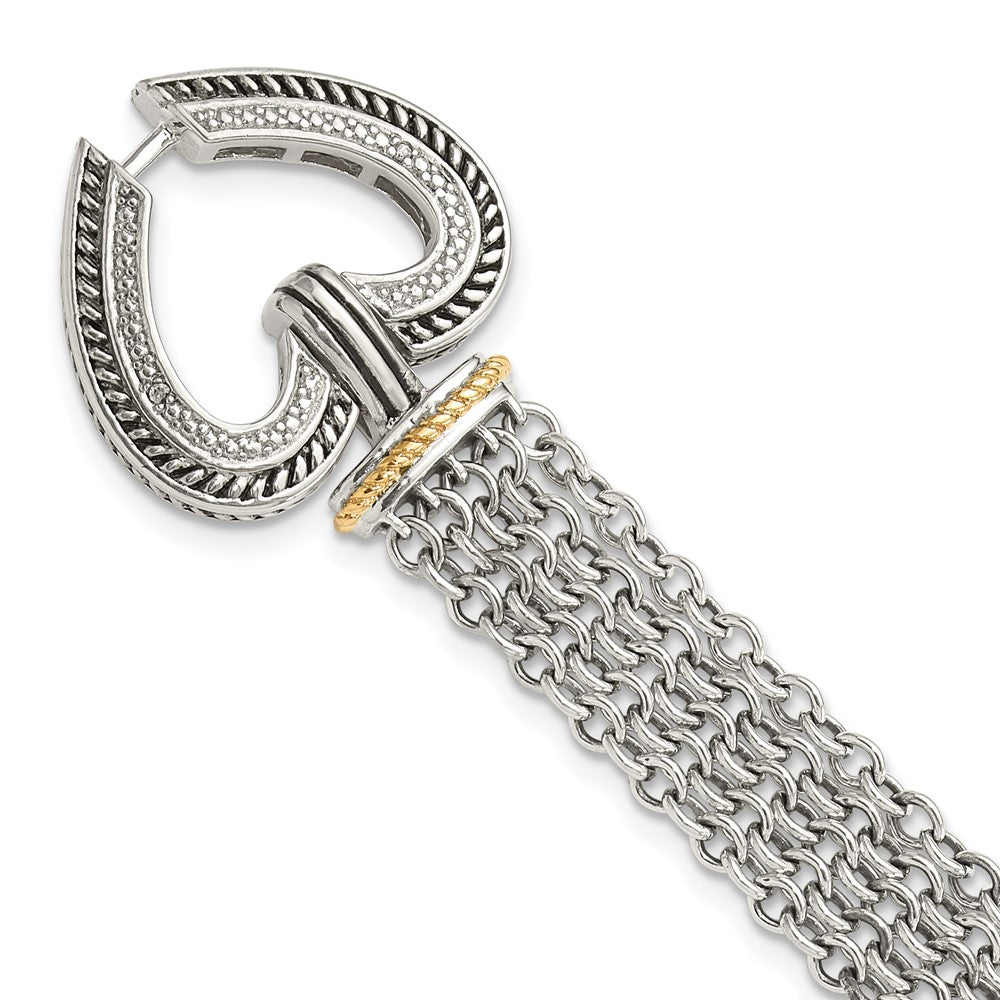 Shey Couture Sterling Silver with 14K Accent 7.75 Inch Antiqued Diamond Heart Bracelet QTC183