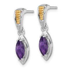 QTC1833 Shey Couture Sterling Silver Rhodium-plated with 14k Accent Marquise Amethyst Post Dangle Earrings