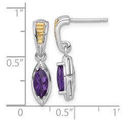 QTC1833 Shey Couture Sterling Silver Rhodium-plated with 14k Accent Marquise Amethyst Post Dangle Earrings