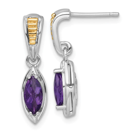 QTC1833 Shey Couture Sterling Silver Rhodium-plated with 14k Accent Marquise Amethyst Post Dangle Earrings
