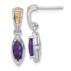 QTC1833 Shey Couture Sterling Silver Rhodium-plated with 14k Accent Marquise Amethyst Post Dangle Earrings
