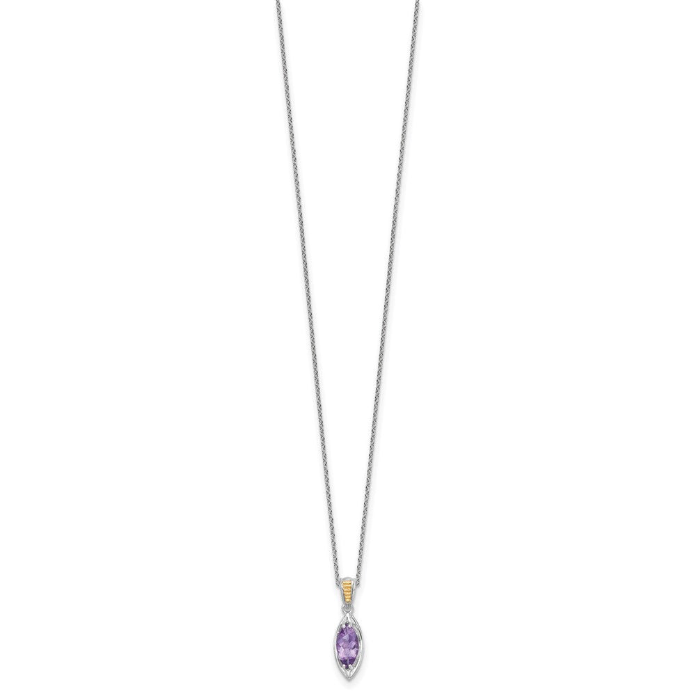 Shey Couture Sterling Silver Rhodium-plated with 14k Accent Marquise Amethyst Navette 18 inch with 2 inch Extension Necklace QTC1834