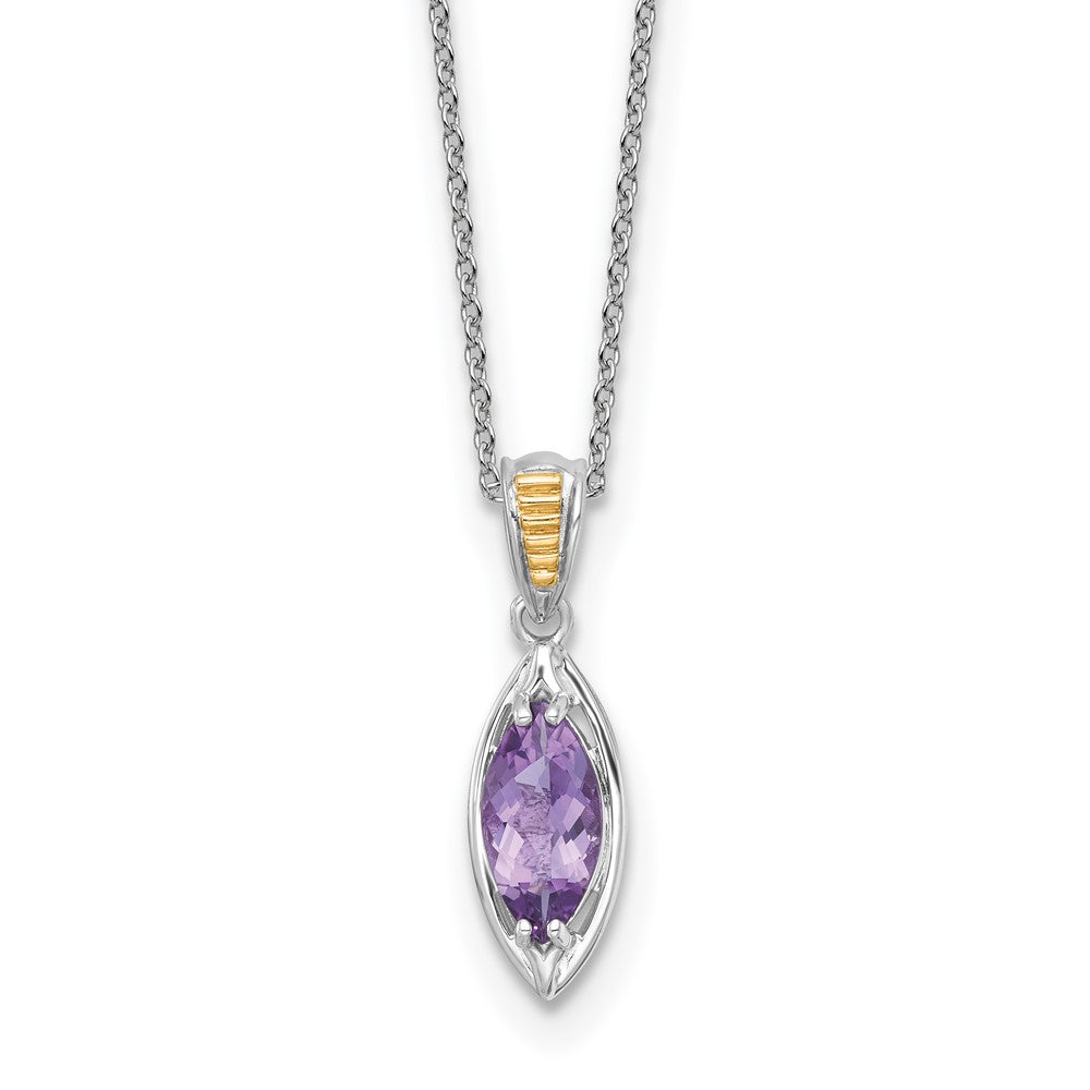 Shey Couture Sterling Silver Rhodium-plated with 14k Accent Marquise Amethyst Navette 18 inch with 2 inch Extension Necklace QTC1834