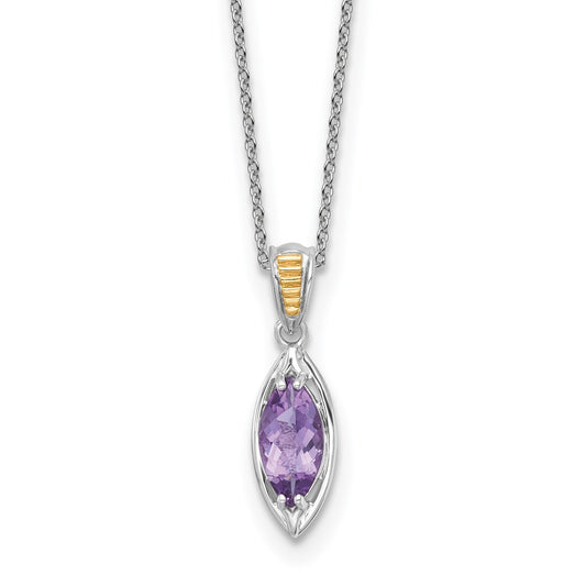 Shey Couture Sterling Silver Rhodium-plated with 14k Accent Marquise Amethyst Navette 18 inch with 2 inch Extension Necklace QTC1834