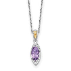 Shey Couture Sterling Silver Rhodium-plated with 14k Accent Marquise Amethyst Navette 18 inch with 2 inch Extension Necklace QTC1834