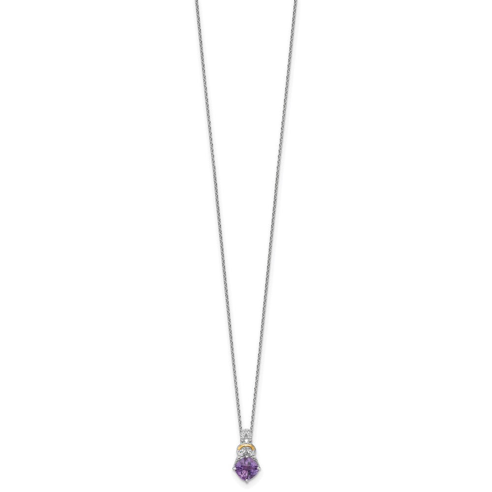 Shey Couture Sterling Silver Rhodium-plated w/14k Accent Checker-cut Cushion Amethyst and .04ct Diamond 18 inch with 2 inch Extension Necklace QTC1836