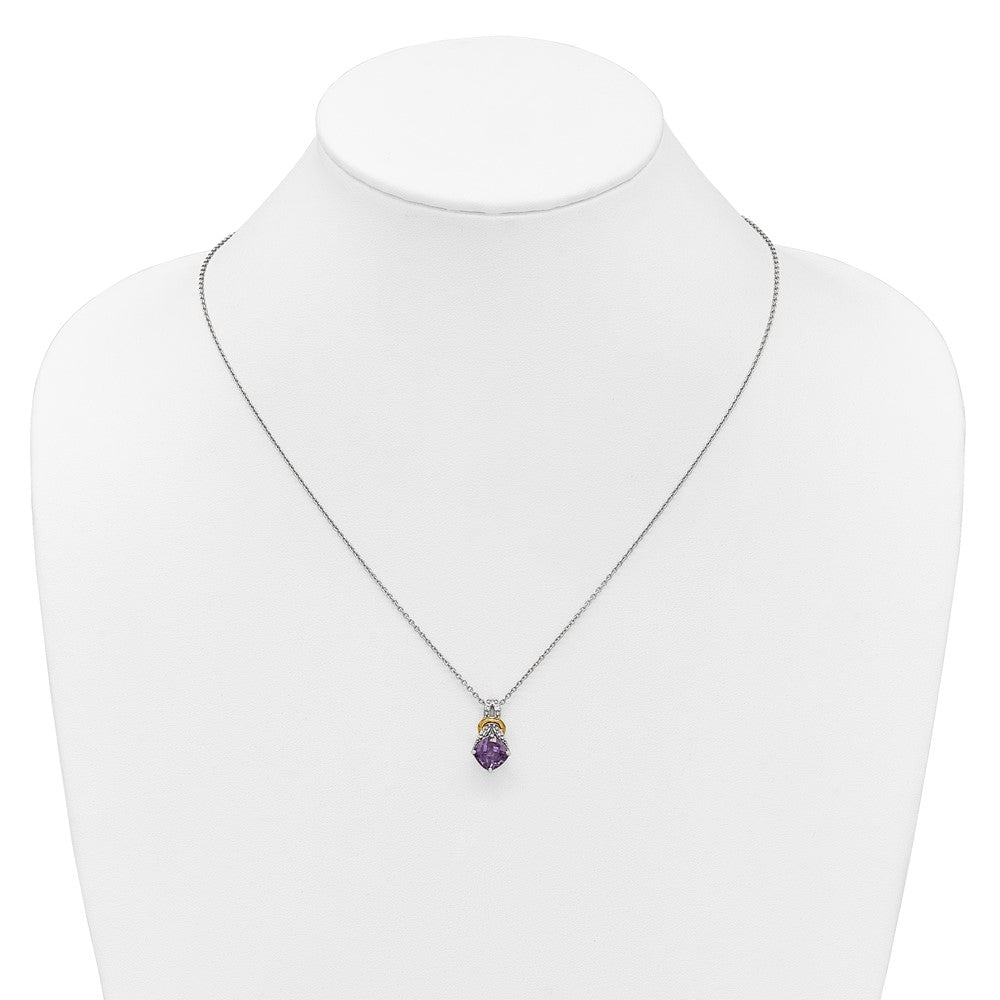 Shey Couture Sterling Silver Rhodium-plated w/14k Accent Checker-cut Cushion Amethyst and .04ct Diamond 18 inch with 2 inch Extension Necklace QTC1836