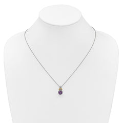 Shey Couture Sterling Silver Rhodium-plated w/14k Accent Checker-cut Cushion Amethyst and .04ct Diamond 18 inch with 2 inch Extension Necklace QTC1836