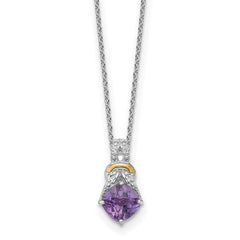 Shey Couture Sterling Silver Rhodium-plated w/14k Accent Checker-cut Cushion Amethyst and .04ct Diamond 18 inch with 2 inch Extension Necklace QTC1836