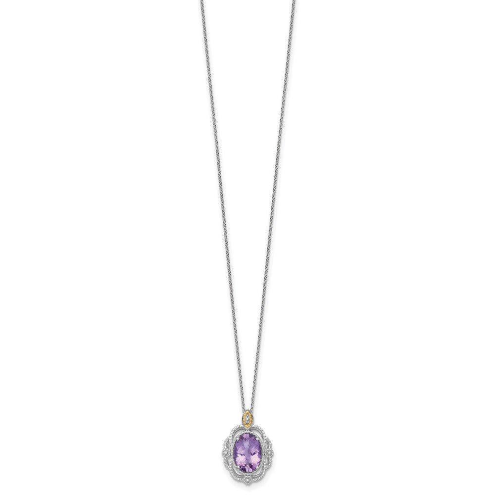 Shey Couture Sterling Silver Rhodium-plated with 14k Accent Oval Amethyst 18 inch with 2 inch Extension Vintage Necklace QTC1837