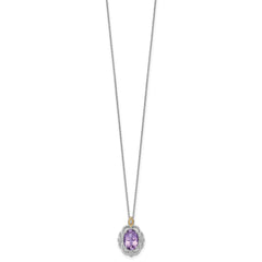 Shey Couture Sterling Silver Rhodium-plated with 14k Accent Oval Amethyst 18 inch with 2 inch Extension Vintage Necklace QTC1837
